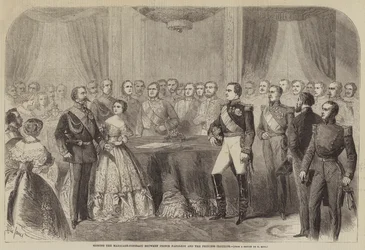 Ondertekening van het Huwelijkscontract tussen Prins Napoleon en Prinses Clotilde